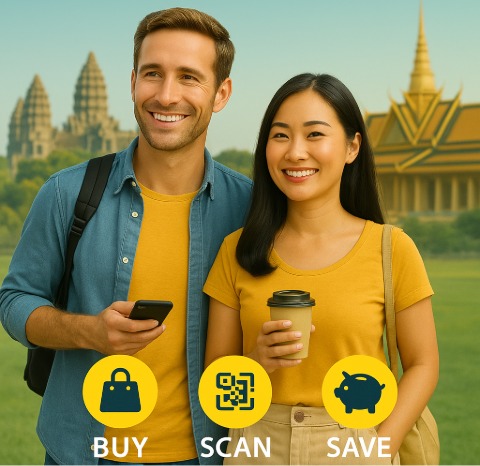 Travelers in Cambodia — buy, scan, save